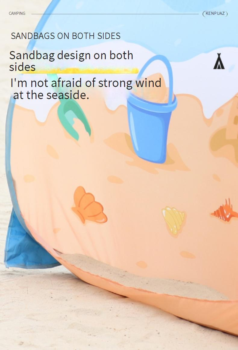Tenda de praia com tecido de poliéster revestido de prata - à prova d'água e com proteção UV Ventilação frontal/traseira para abrigo externo espaçoso_voghion.com