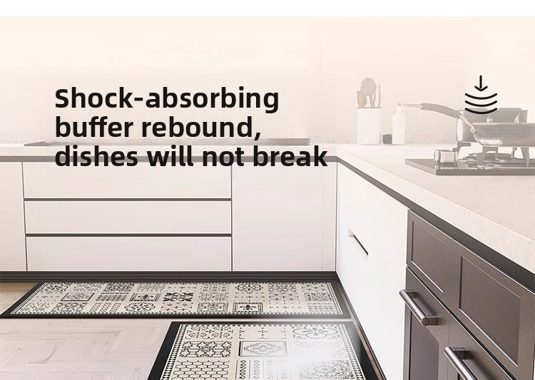 Floral Tile Kitchen Mat Set Of 2 - Diatomite Fast-Drying Absorbent Rug For Bathroom & Entryway (Non-Slip Easy Clean Waterproof 24"X16")_voghion.com