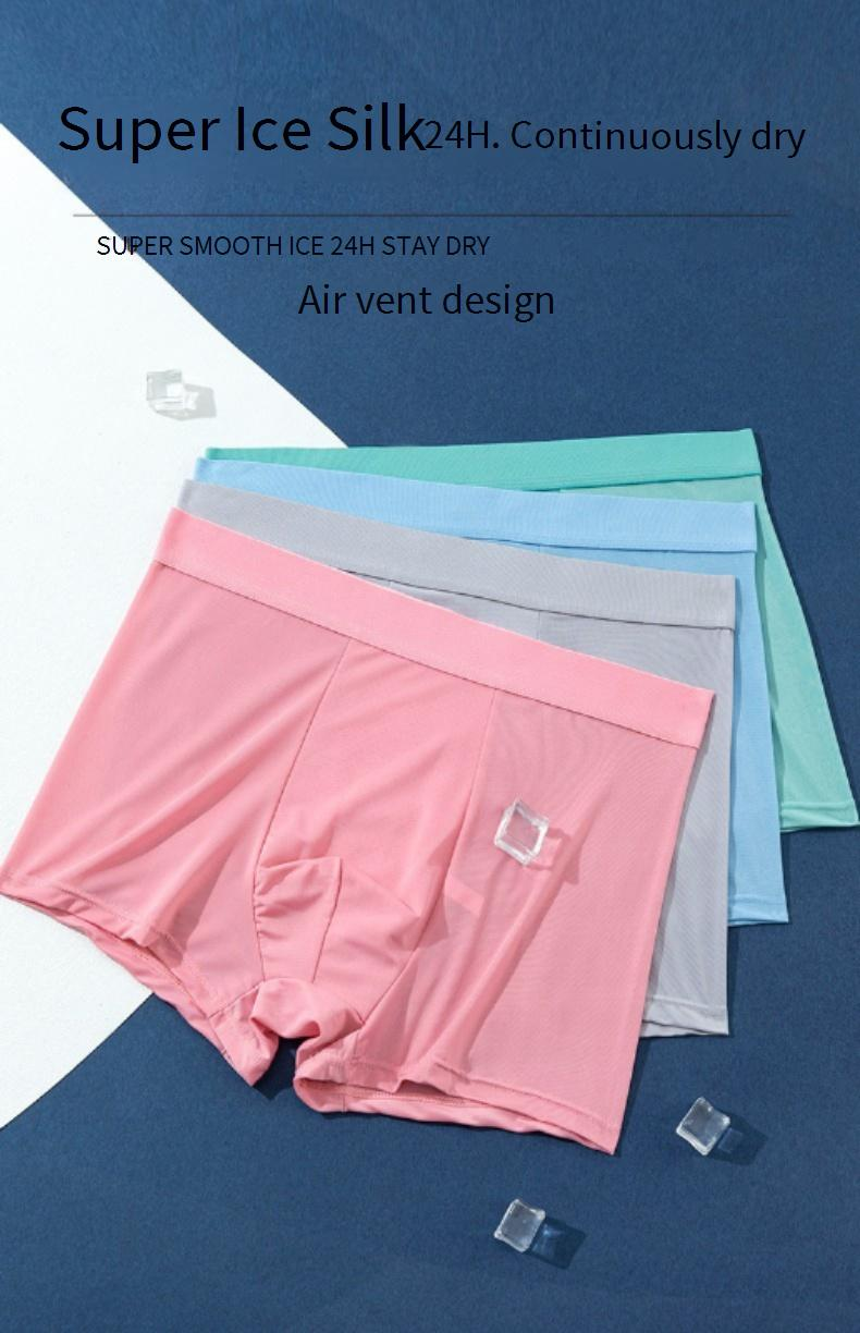 Men's UnderwearIce Silk Solid Color Men's Boxer Briefs Breathable Large Size Boys' Boxer Shorts_voghion.com