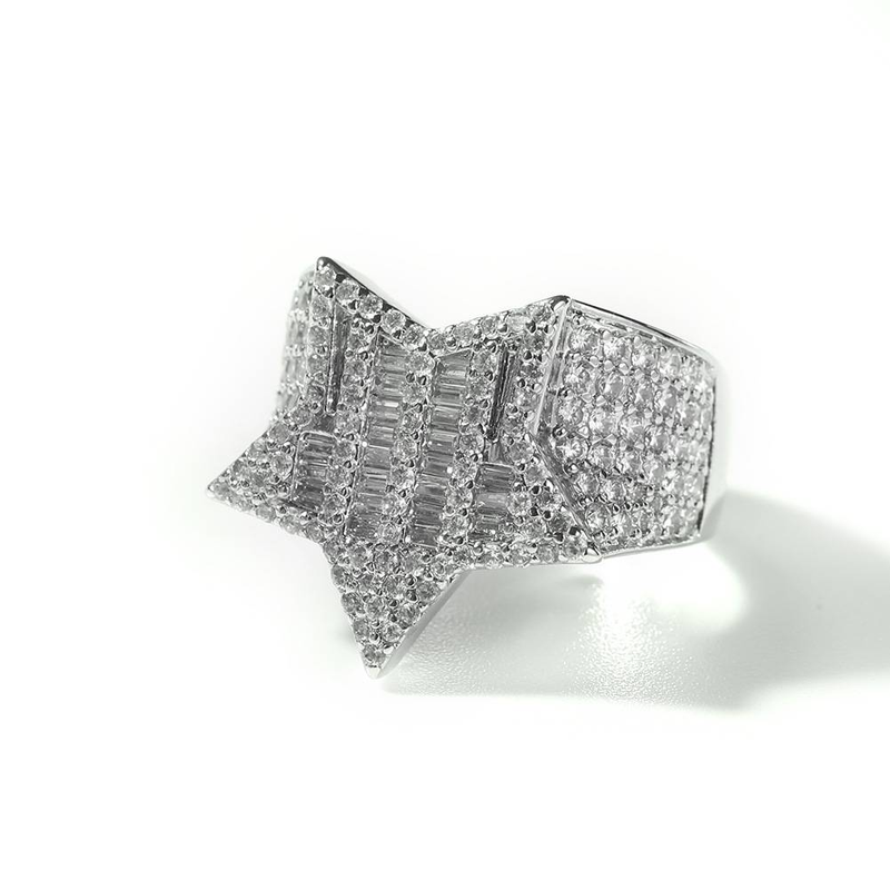 Men's Jewelry Cubic Zirconia Star Ring For Men Hip Hop Style Fashion Statement In Gold And Silver Sizes 7-9 T Square Stone Five Pointed Star Ring_voghion.com