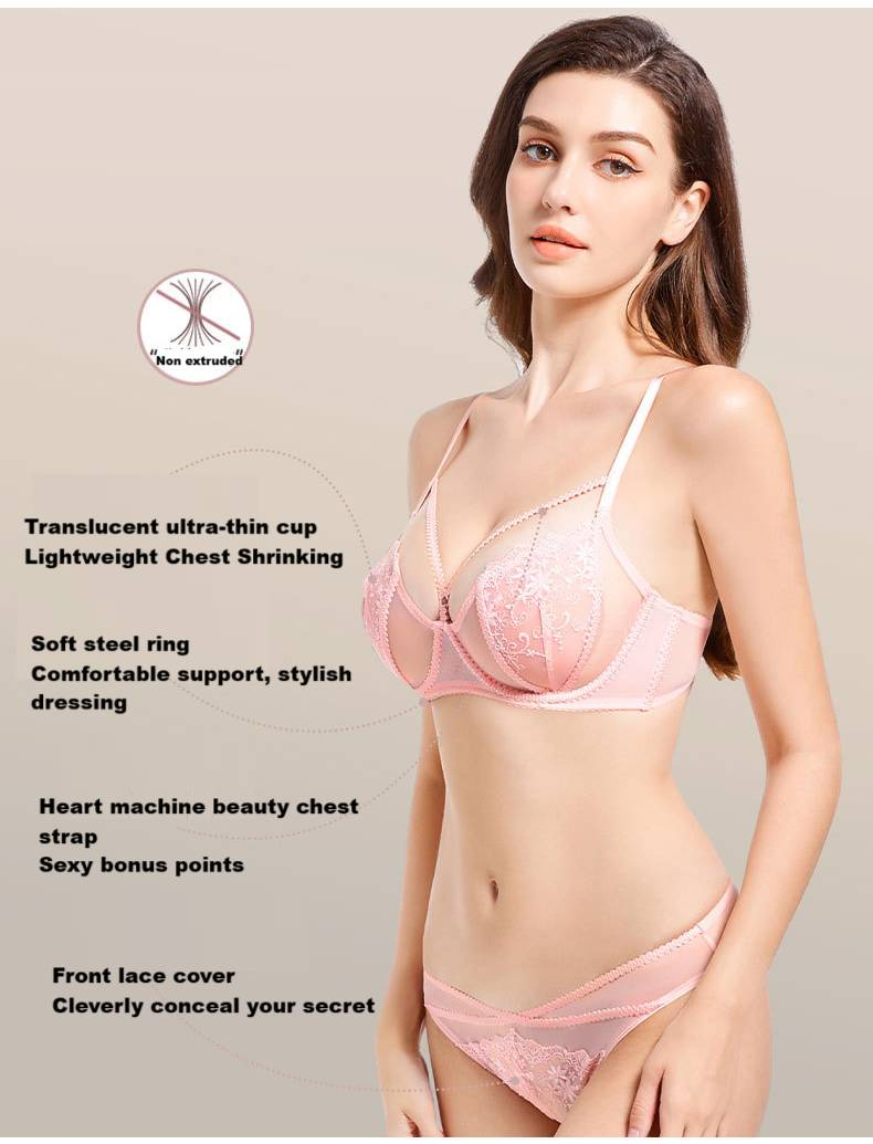 Französischer Damen-BH mit Hasenohren-Cup-BH-Set, BH mit großer Brust, kleinem Display, Anti-Durchhängen, atmungsaktiv_voghion.com