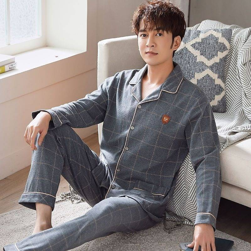 100 % reine Baumwolle Herren Nachtwäsche 2-teilig Casual Nachtwäsche Plaid Herbst Nachtwäsche Home Wear Herren Nachtwäsche Reine Baumwolle Nachtwäsche Set_voghion.com