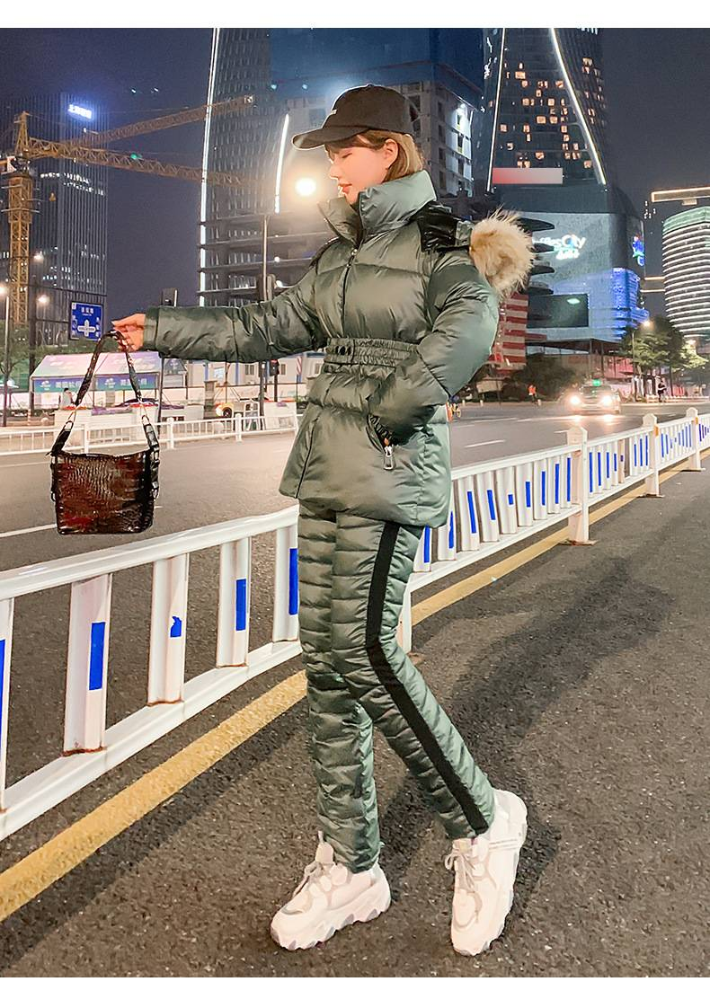 Completo invernale termico da donna con giacca e pantaloni in cotone e poliestere spesso (bianco, grigio, nero, marrone, verde) - Taglie dalla M alla XXL_voghion.com