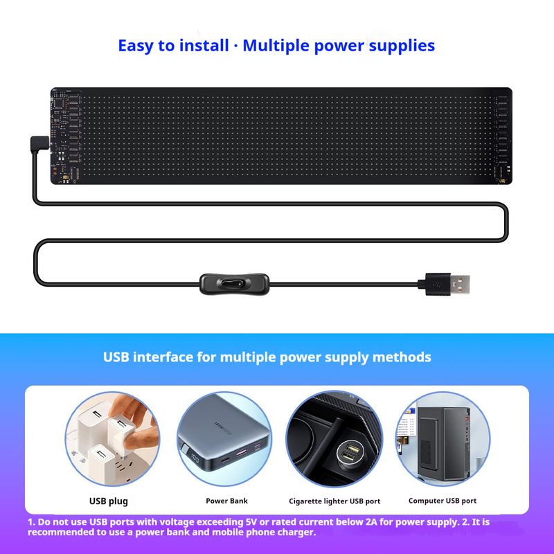 Display LED per finestrini auto Bluetooth K6 - Schermo flessibile da 16x64/16x96 pixel, testo ed emoji personalizzati, alimentazione tramite USB da 5 V, universale per tutti i veicoli_voghion.com