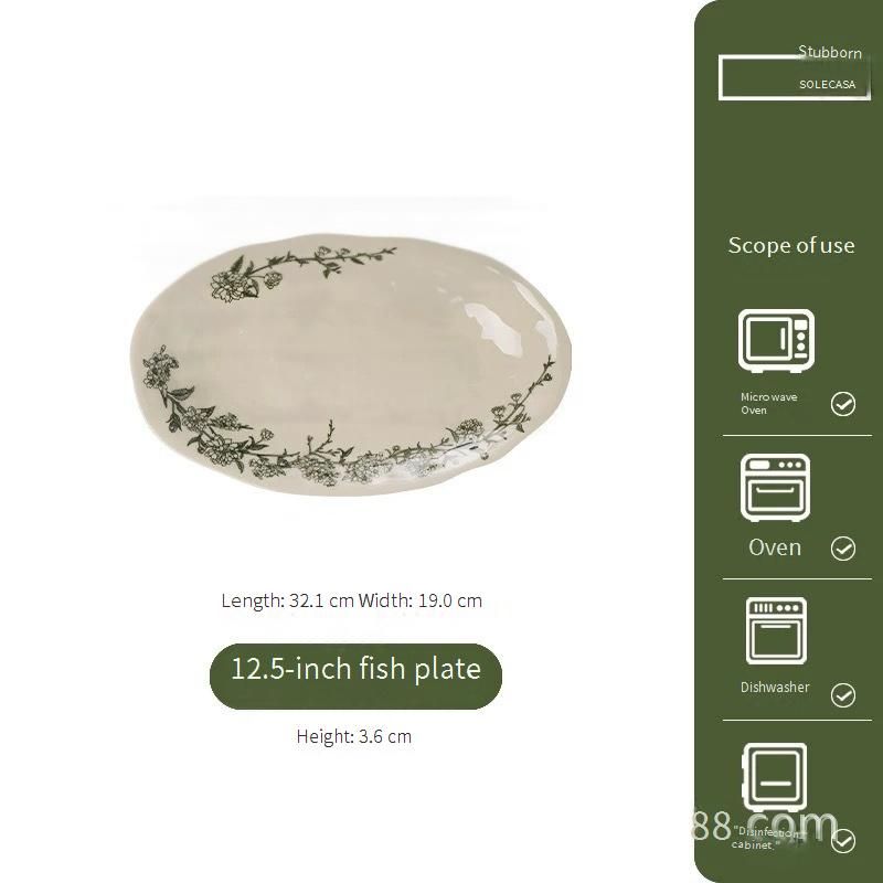 Elegant Ceramic Dinnerware Set - Floral Green Timeless Collection, Microwave Safe Bowl Plate Cup Gift Box For Home Dining_voghion.com