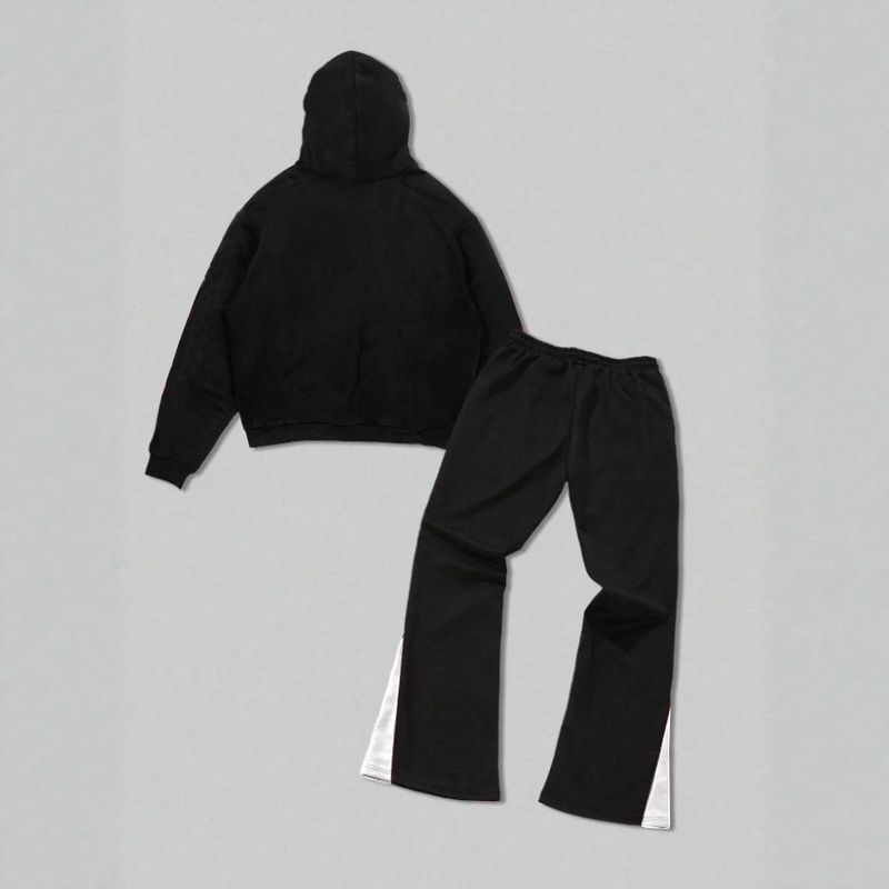 Men's Clothing Autumn And Winter Wing Print Casual Wing Print Zip-Up Hoodie And Jogger Pants Set, Casual Two-Piece Outfit For Fall/Winter, Black_voghion.com