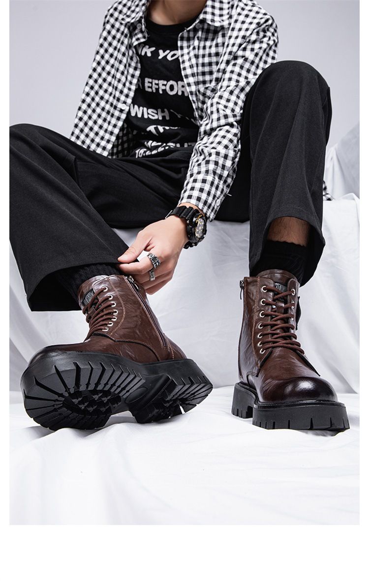 Men's Shoes 2025 Winter New Mid Length Workwear British Style Leather Boots Men's Plus Velvet Warm Cotton Boots_voghion.com