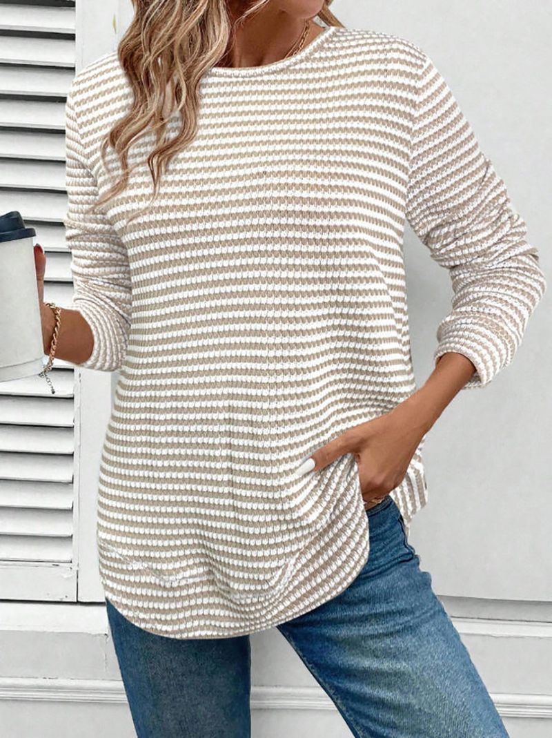 Maglione girocollo a maniche lunghe lavorato a maglia con motivo scozzese traforato, casual, autunno inverno 2025, da donna_voghion.com
