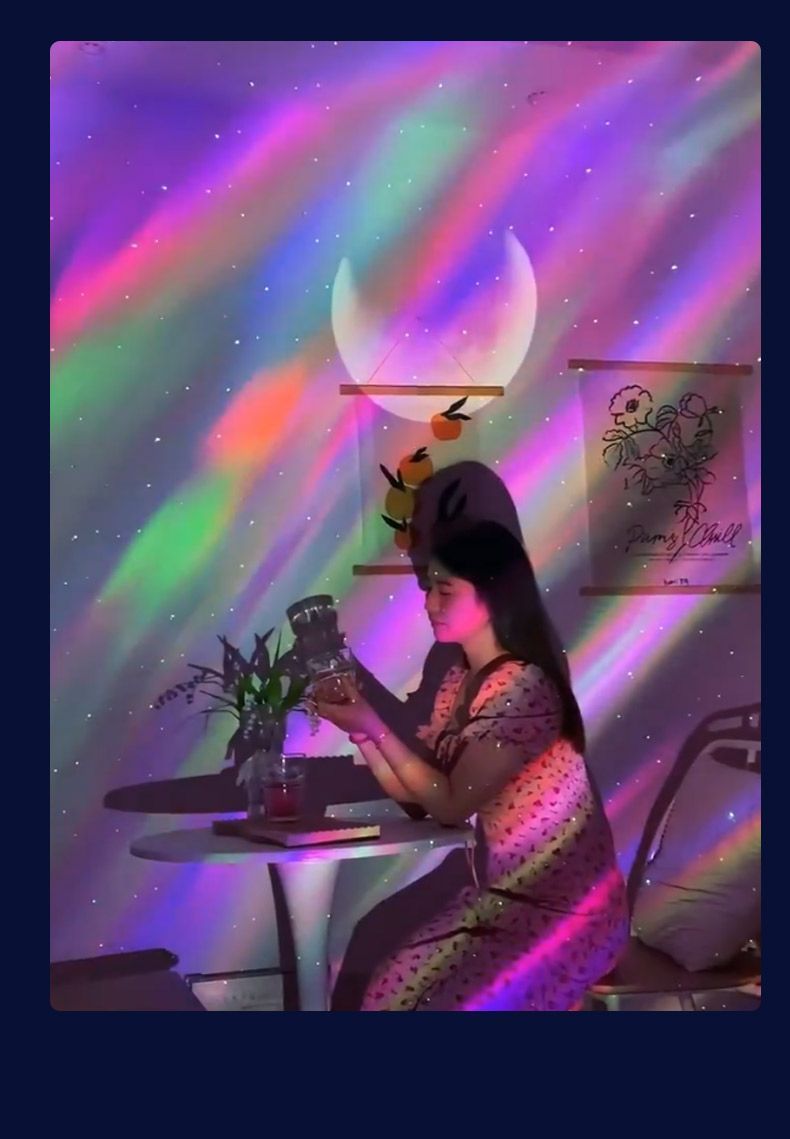 Proiettore di cielo stellato aurora boreale, controllo APP, luce notturna laser, streaming live, altoparlante Bluetooth, lampada con atmosfera lunare_voghion.com