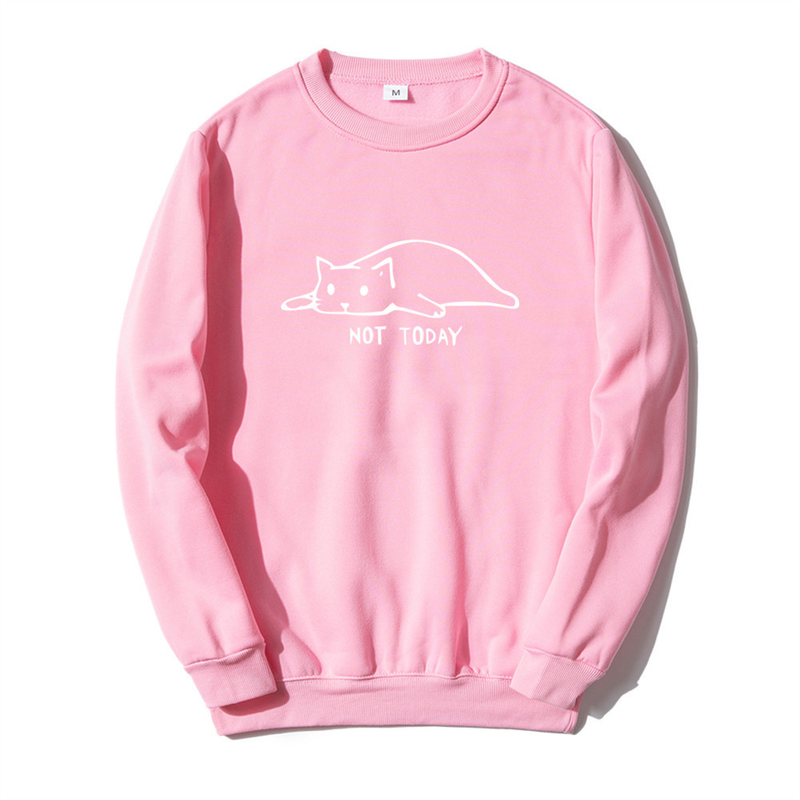 Pullover mit Rundhalsausschnitt, Lazy Cat Not Today, Trendbuchstabe, langärmeliges Oberteil, einteiliger Aufdruck_voghion.com