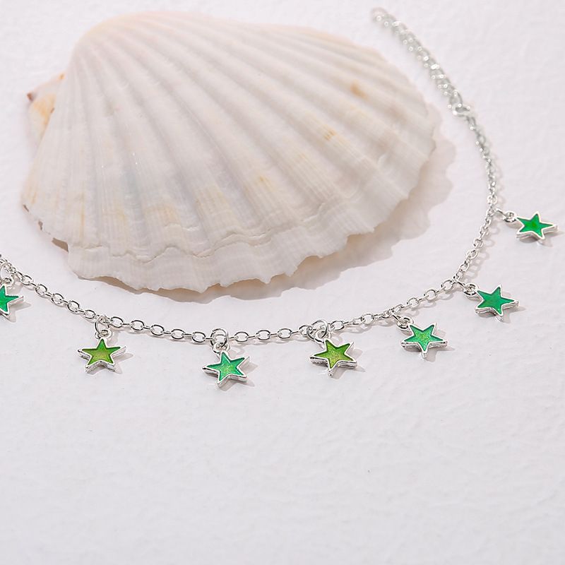 Beach style fluorescent green five pointed star tassel exquisite super immortal night light gorgeous anklet for women_voghion.com