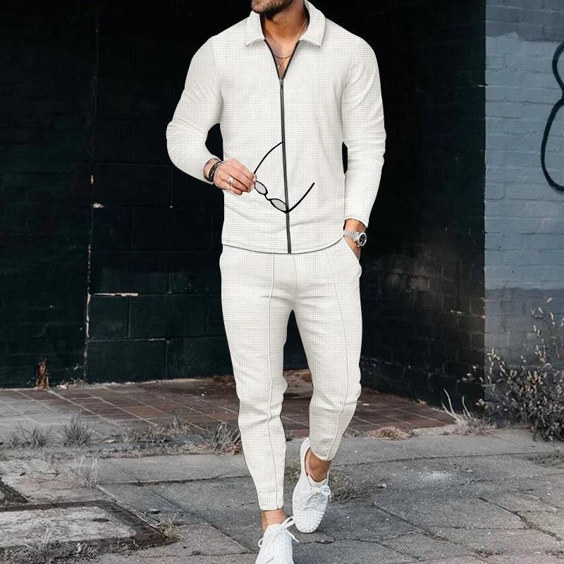 Outono e inverno novo terno casual, manga waffle calças compridas conjunto de duas peças, terno masculino_voghion.com