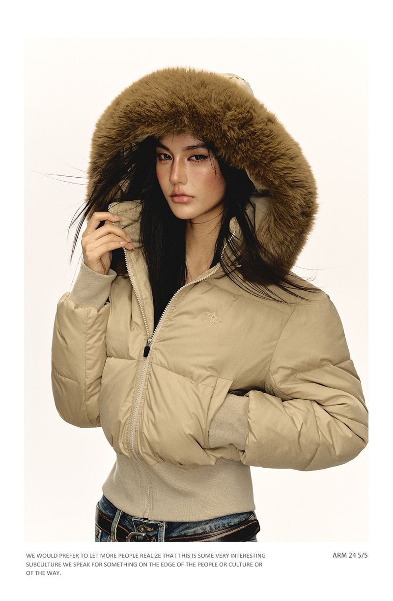Ariseism American Design Detachable Hooded Jacket For Women Winter New Slim Fit Cotton Coat_voghion.com