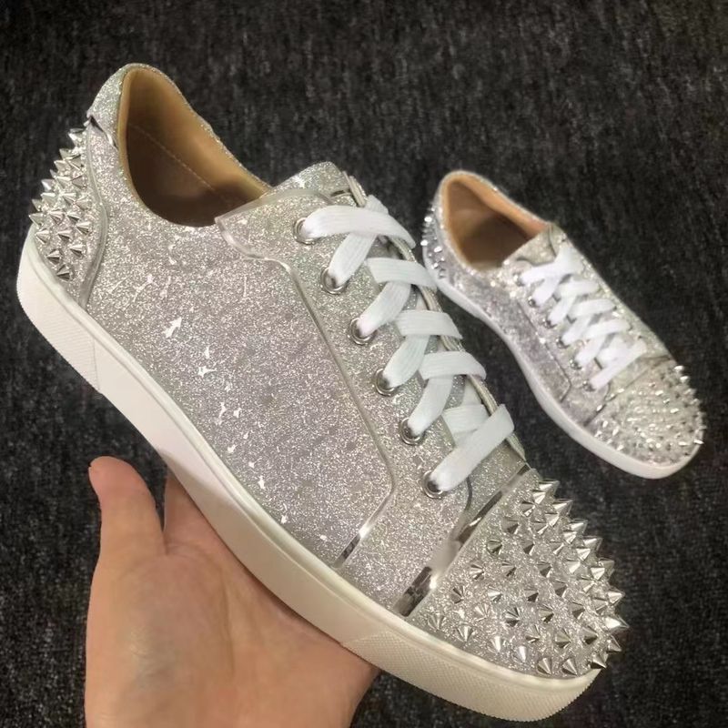 Scarpe da donna con lacci e rivetti casual da uomo e da donna, con suola bassa e paillettes, di alta qualità, LTTL, di Guangzhou, con suola rossa_voghion.com