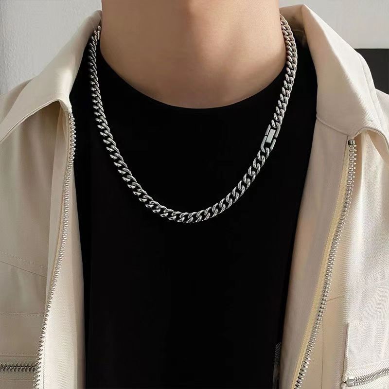 Men's Trendy Hip-Hop Cuban Non-Fading Titanium Steel Necklace Unisex Simple Versatile Couple Thick Chain Accessory_voghion.com