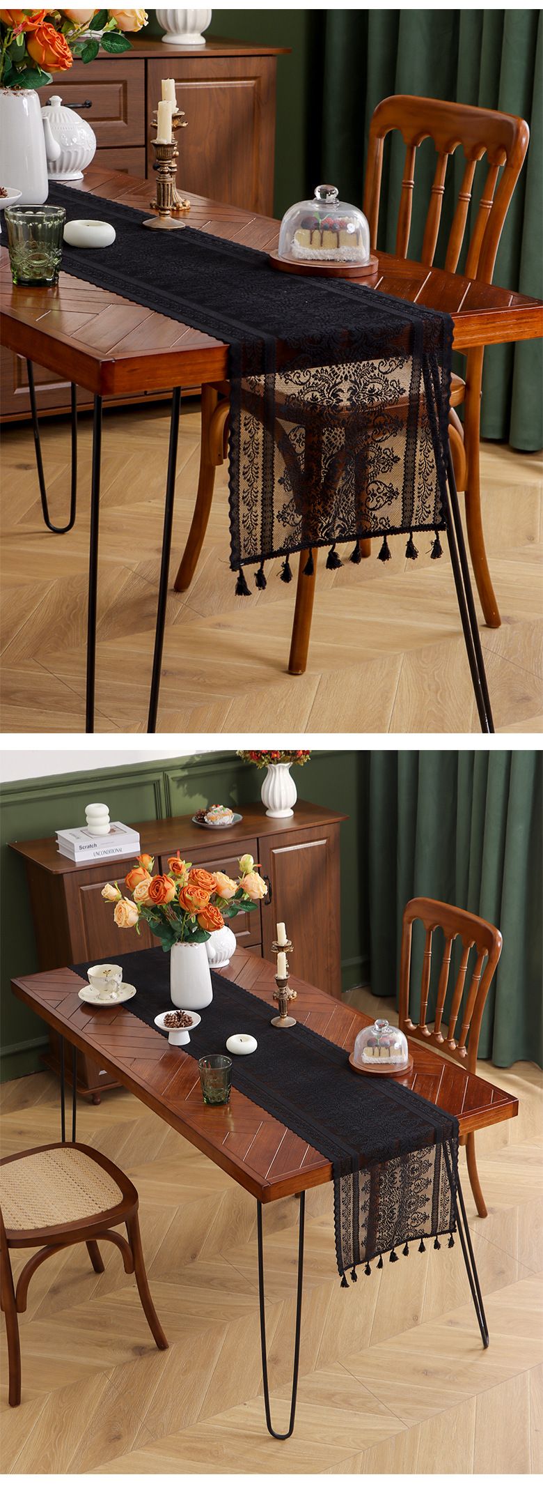 Tischläufer aus Spitze im Vintage-Stil, durchbrochenes Design, für TV-Ständer, Sideboard, 152,4 cm, Boho-Heimdekor, waschbar, leicht_voghion.com