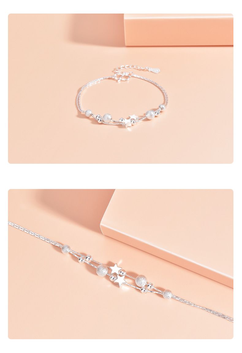Planet Bracelet Women's Korean Edition Temperament Student Fashion Round Beads Double Layer Hand Decoration Silver_voghion.com