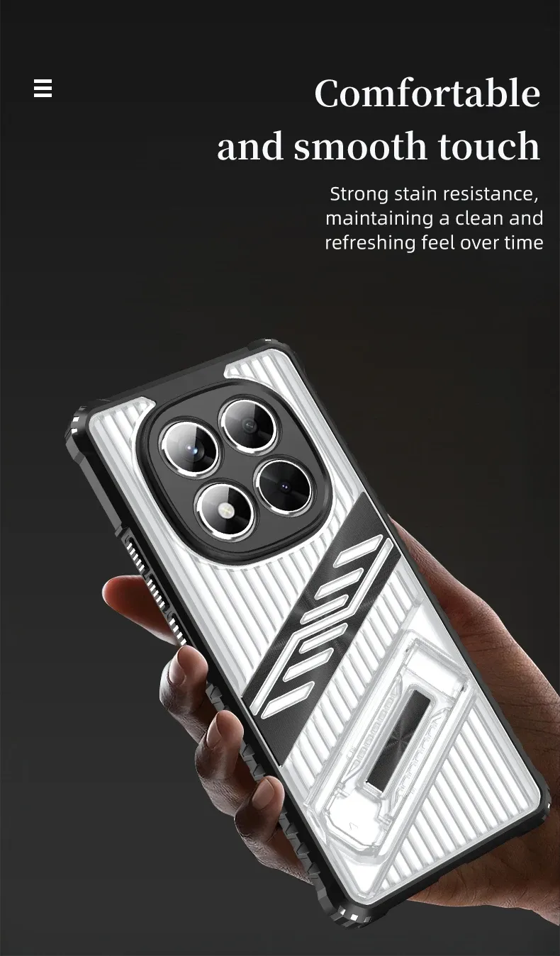 Transparent PC+TPU Kickstand Phone Back Case For Note 14/13 Pro Plus 4G 5G Redmi 14C 13C POCO X7 X7 Pro Armor Holder Soft Cover_voghion.com