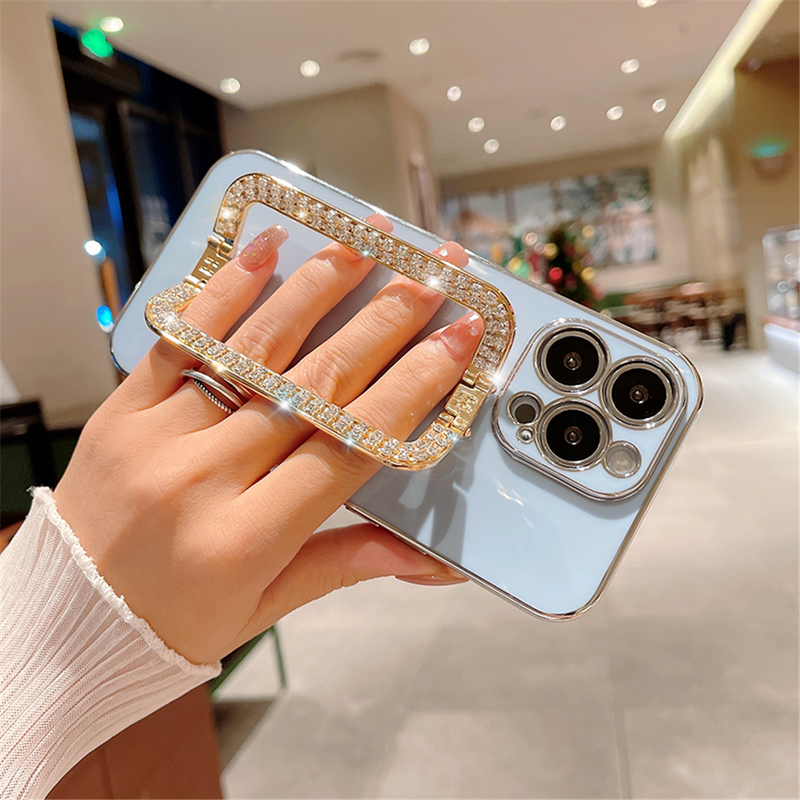 Custodia per placcatura con staffa da polso in metallo con strass di lusso per iPhone 11 12 13 Pro Max Mini XS XR X 8 7 Plus SE 2 SIlicon_voghion.com