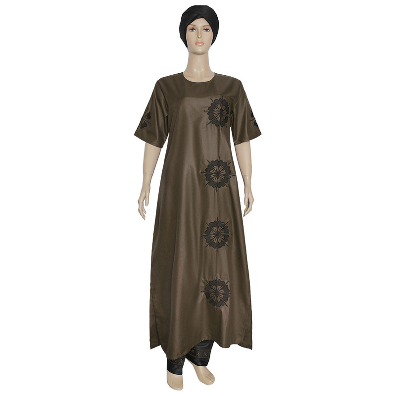 Completo due pezzi Verve a maniche corte in tessuto opaco con foulard, abito lungo musulmano, taglie forti, da donna_voghion.com