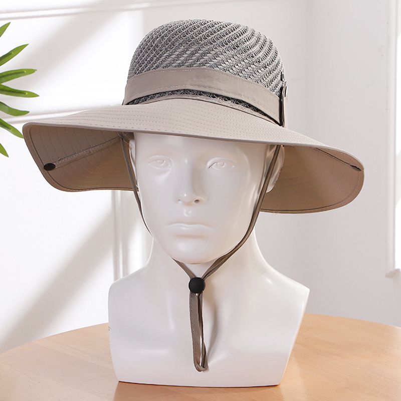 Fashion 10cm Wide Brim Sun for Men UPF 50+ Boonie Summer UV Protection Outdoor Fishing Hiking Hat Breathable Mesh Bucket Cap_voghion.com