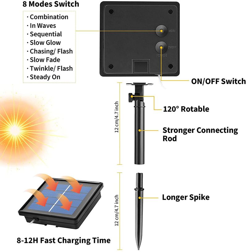 Tira de luces solares con cuerda, guirnalda de luces de hadas impermeables para exteriores, interiores, jardines, decoración navideña_voghion.com