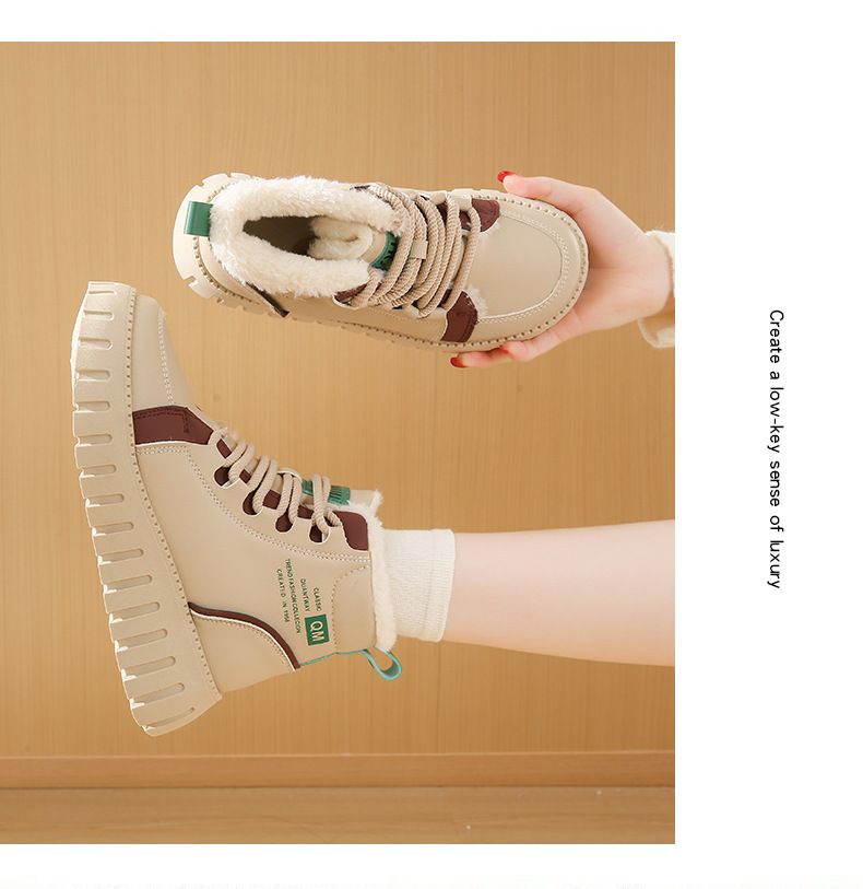 Tide Velvet Martin Boots Women's Casual Thick-soled Heightening Student Thermal Locomotive Boots_voghion.com