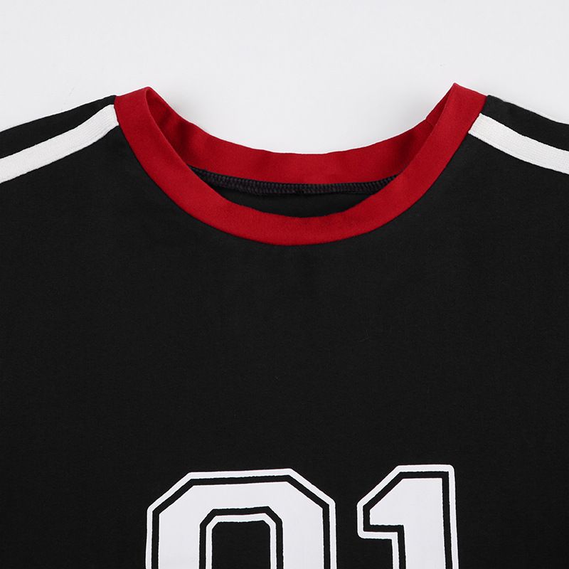 T-shirt da donna in stile retrò americano, vestibilità slim, girocollo, manica lunga, stampa a righe – Tessuto in maglia confortevole con design a blocchi di colore_voghion.com
