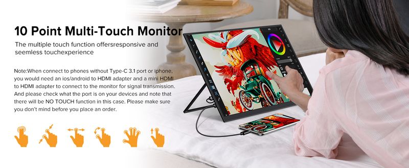 Monitor portatile touchscreen da gioco UPERFECT E6 Pro da 18,5" 120Hz, 1080P, USB-C HDR FreeSync, schermo esterno da viaggio per_voghion.com