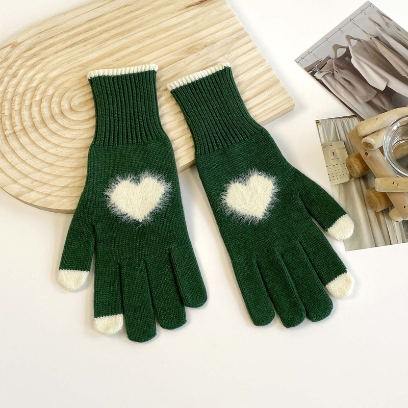 Teléfono de invierno para mujer, de color sólido, abierto, con pantalla táctil, tejido de lana gruesa, cálido, moderno, edición coreana_voghion.com