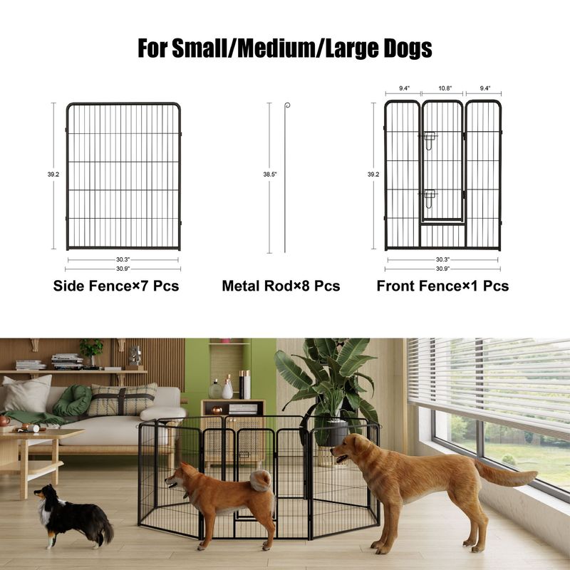 Dog Playpen, 40 Inch 8 Panels Puppy Playpen, Dog Exercise Pen For Large/Medium/Small Dogs, Foldable Dog Pen With Doors For RV, Camping, Yard_voghion.com