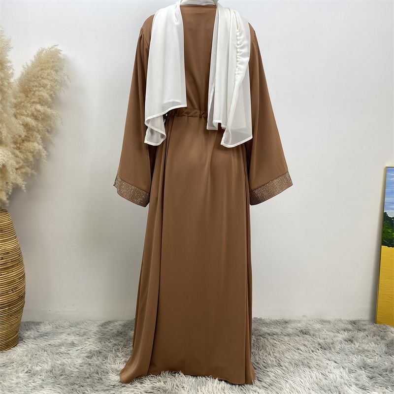 Ramadan moslim vrouw jurk vooraan rits verborgen riem Dubai abaya mouwen met zilveren rand ontwerp Marokkaanse kaftan koninklijke vrouwen rood_voghion.com