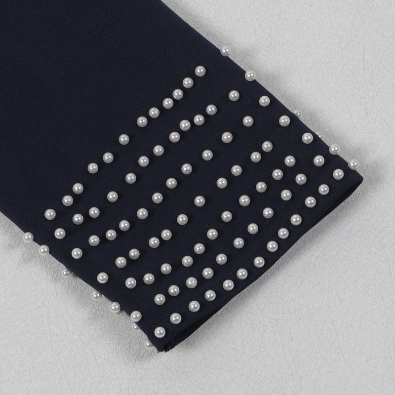 Traje de dos piezas ajustado de manga larga con perlas para mujer_voghion.com