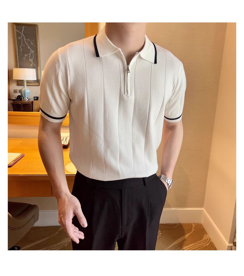 Performance-Poloshirt für Herren – Atmungsaktives Strickoberteil mit halbem Reißverschluss und Kontrastkragen_voghion.com