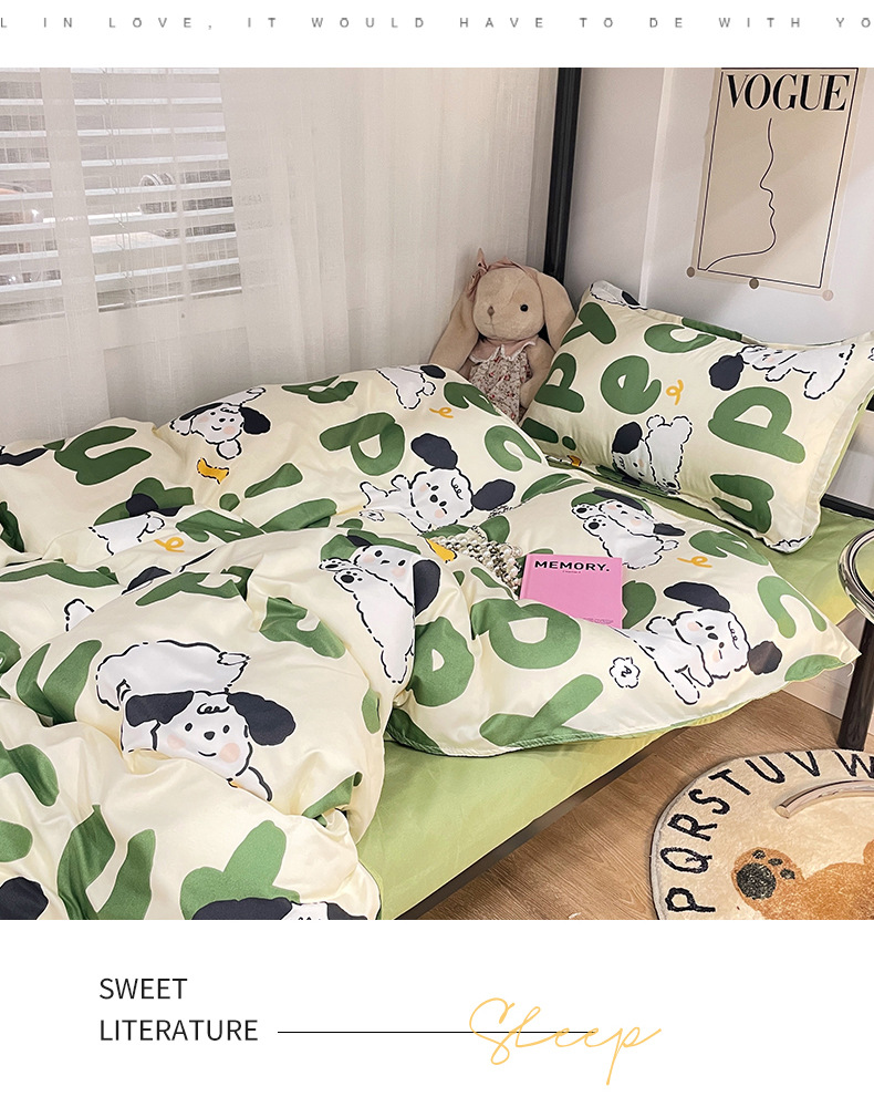 Vier Bettlaken, Aloe Vera Baumwolle, weich und bequem für Studenten- und Personalwohnheime, hautfreundlicher Bettbezug, drei_voghion.com