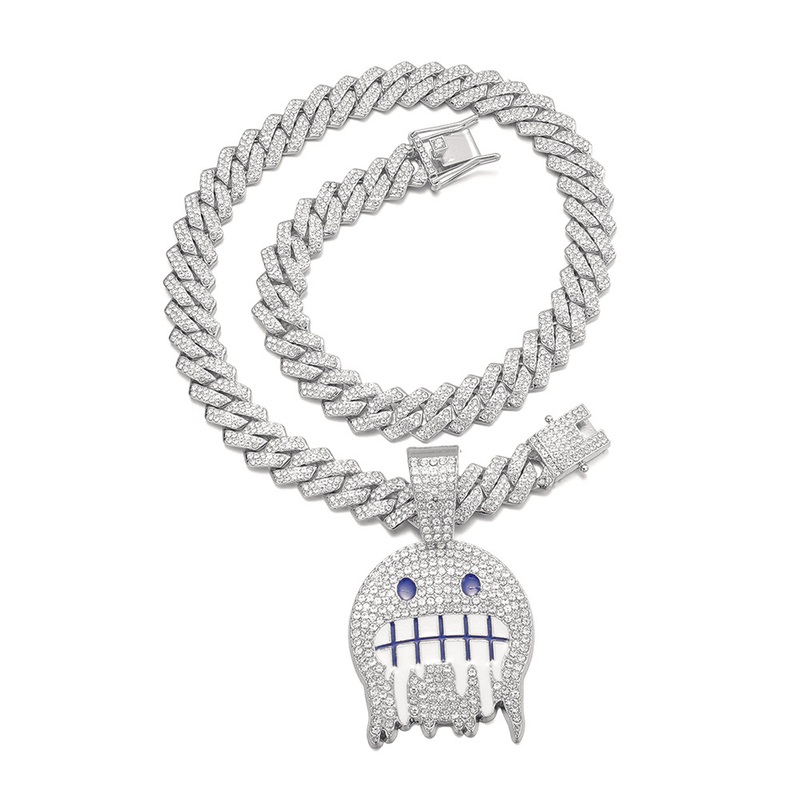 New Product Smiley Full Dia Pendant Creative Trendsetter Ice Face Alloy Hip-Hop Halskette_voghion.com