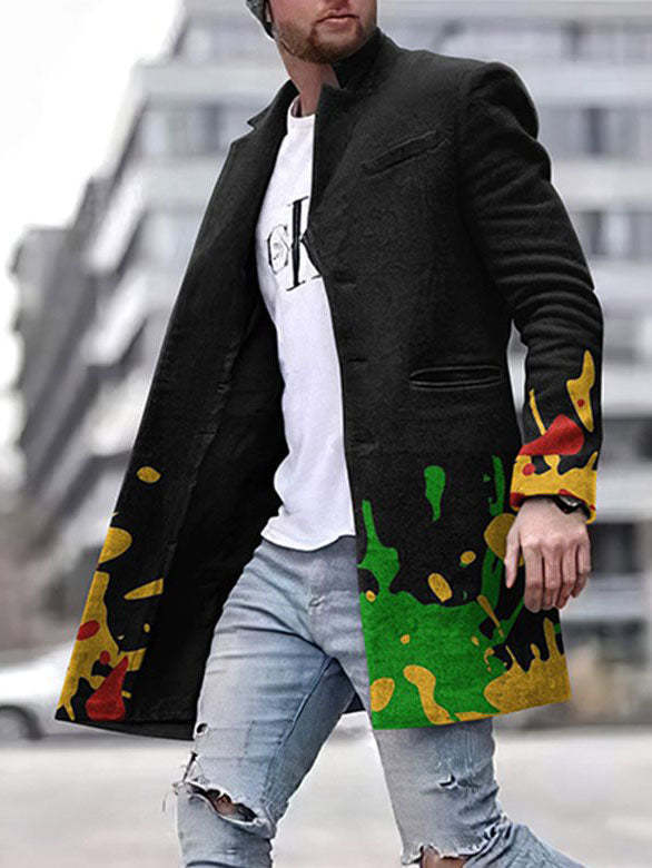 Spring New Men's Youth Woolen Standing Collar, Medium Length Pocket Casual Men's Coat_voghion.com