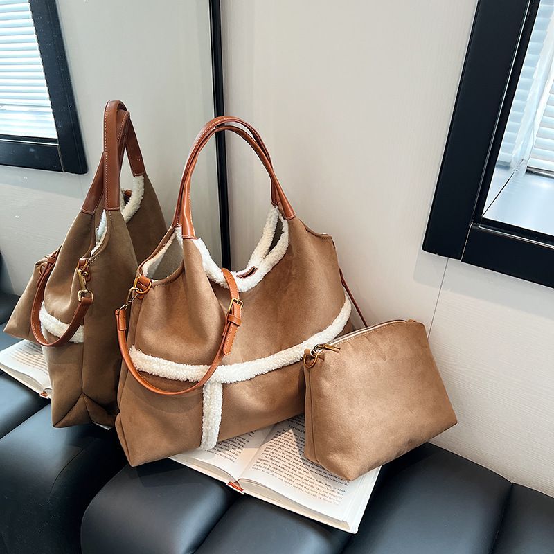 2024 Autumn Winter New Suede Handbag Women's Shoulder Large Capacity Tote Plush Crossbody Bag Trendy_voghion.com