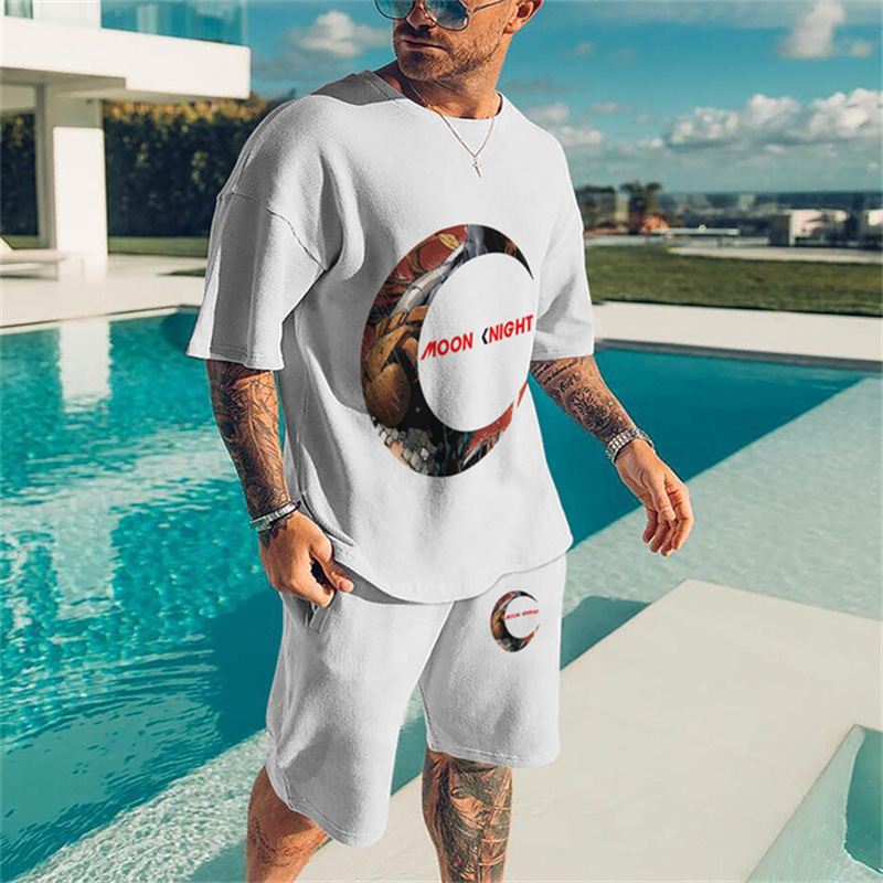 3D Short sleeved Printed 2022 Summer Men's Street Sports Fitness Fashion T-shirt Running Two Set_voghion.com