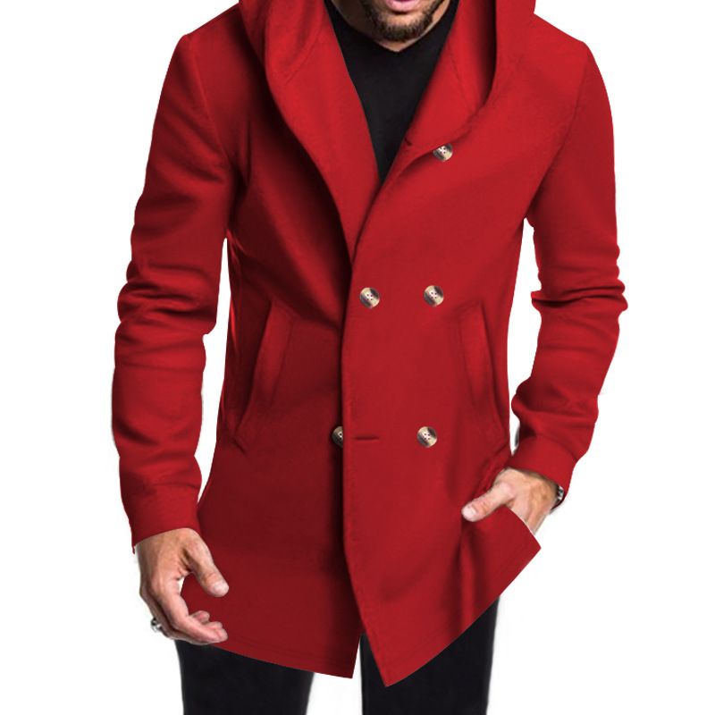 Men's Clothing Slim Windbreaker Hooded Casual Solid Color Jacket Men's Slim Fit Long Hooded Trench Coat Casual Solid Color Jacket For Autumn & Spring_voghion.com