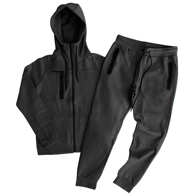 Streetwear męskie dresy moda jesienna kieszenie na zamek błyskawiczny bluza z kapturem i spodniami dresowymi z długim rękawem zestawy dwuczęściowe męskie Casual_voghion.com