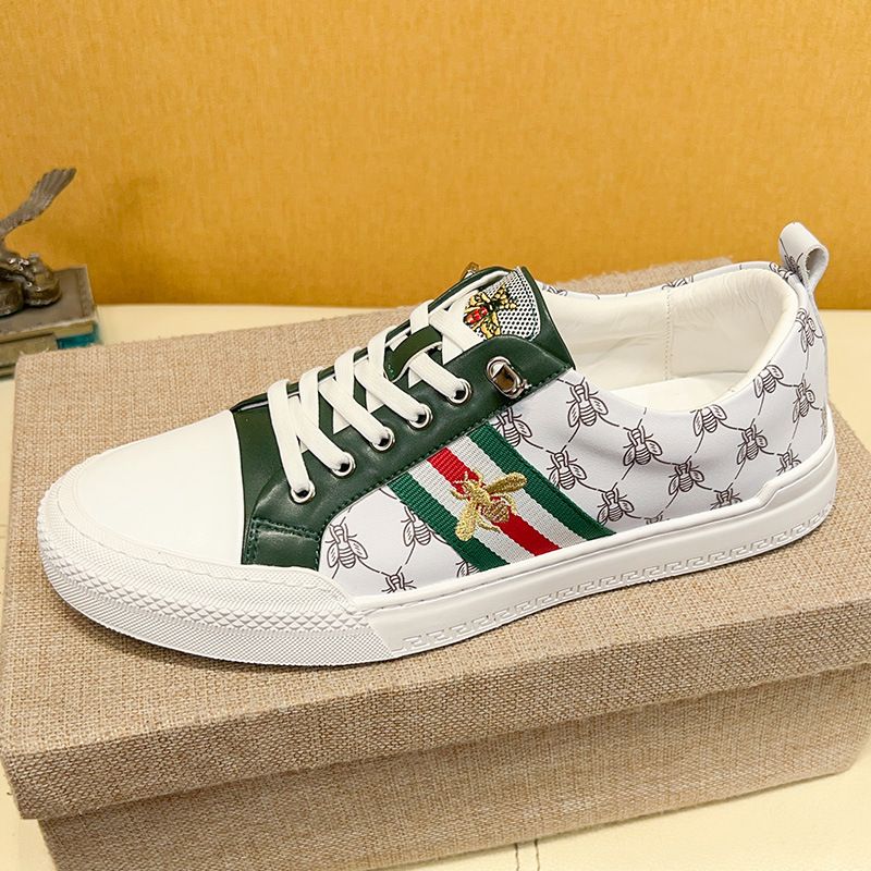 Fuguchi Echt Leren Heren 2025 Zomer Little Bee Ademende Sneakers Stretch Band Casual Witte Luie Schoenen Heren_voghion.com
