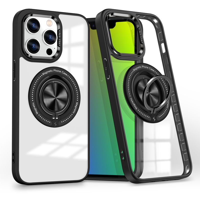 Phone Case & Covers Applicable 15Pro Mobile Phone Case Transparent Ring Car Invisible Bracket Magnetic Suction Protective Cover_voghion.com