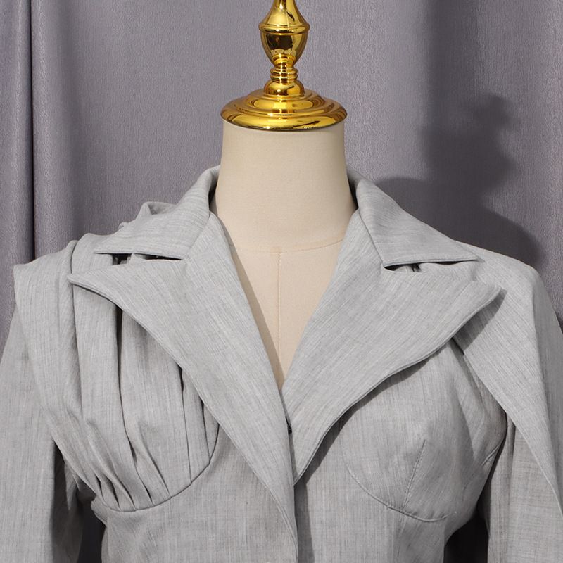 Tailored Asymmetrical Blazer With Detachable Sash – Structured Office-to-Evening Jacket In Grey (Slim Fit, S/M/L)_voghion.com