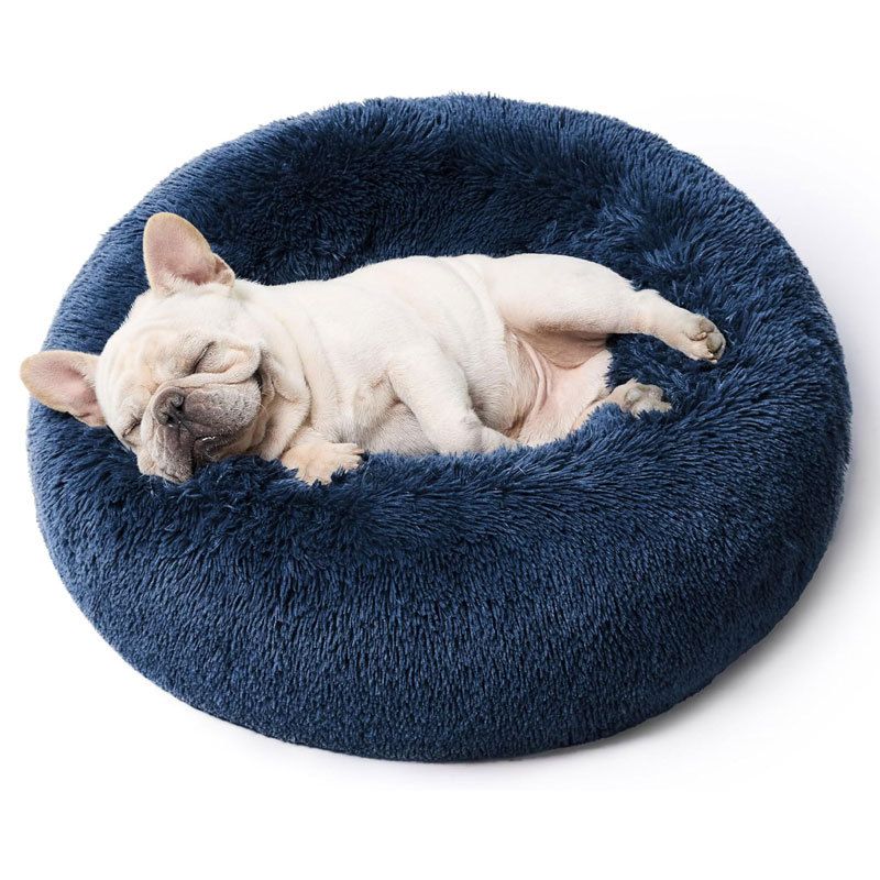 Esterilla redonda de felpa con forma de dona para perros, gorro de sueño profundo para mascotas, cama para gatos_voghion.com