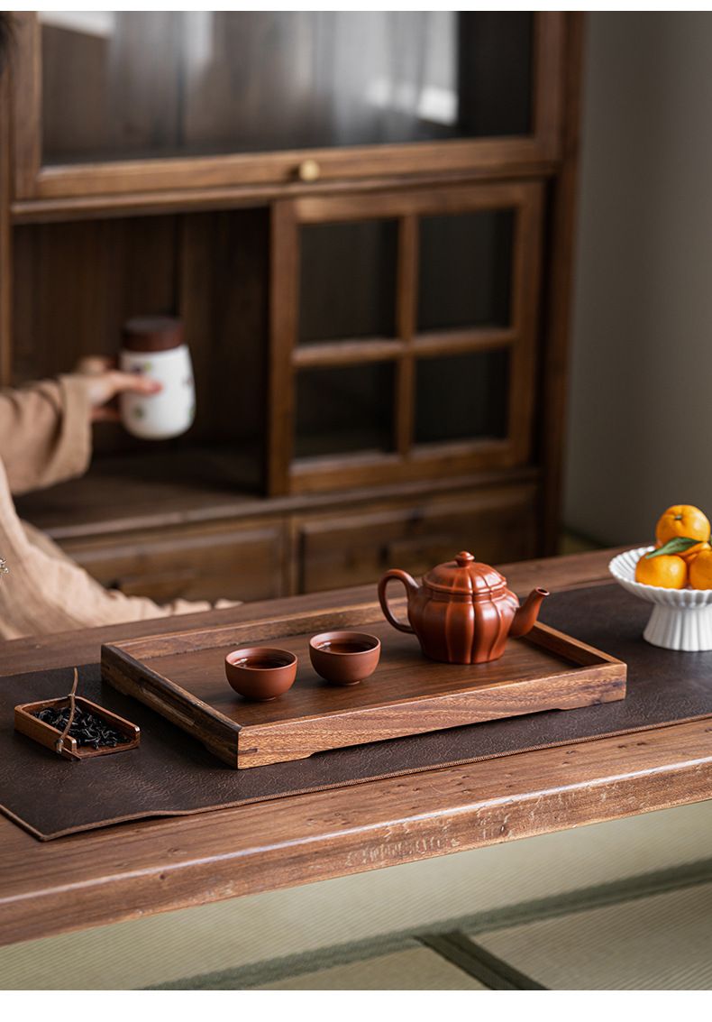 Ensemble de plateaux de service à thé en bois de noyer – Élégant ensemble de style chinois multi-tailles et formes pour la cérémonie du thé, les desserts et les collations_voghion.com