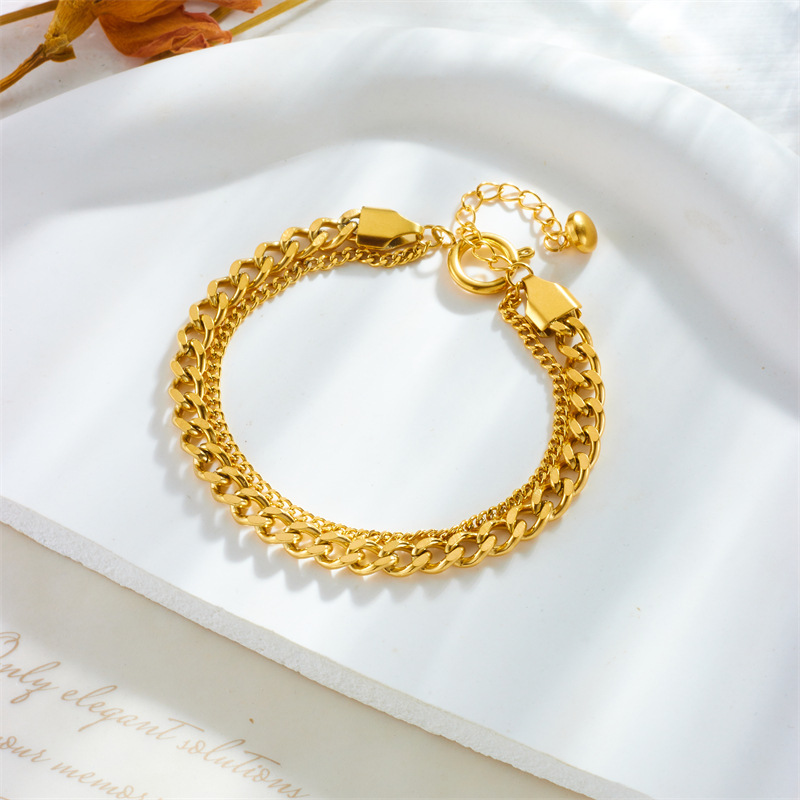 Niche fashion punk retro double-layer stacking chain titanium steel gold-plated simple and versatile neutral bracelet_voghion.com