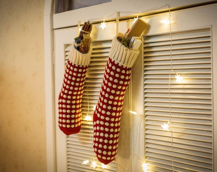 Grote maat 46CM garen gebreide cadeau decoratie snoepzak stippen hanger kerst sokhoes_voghion.com