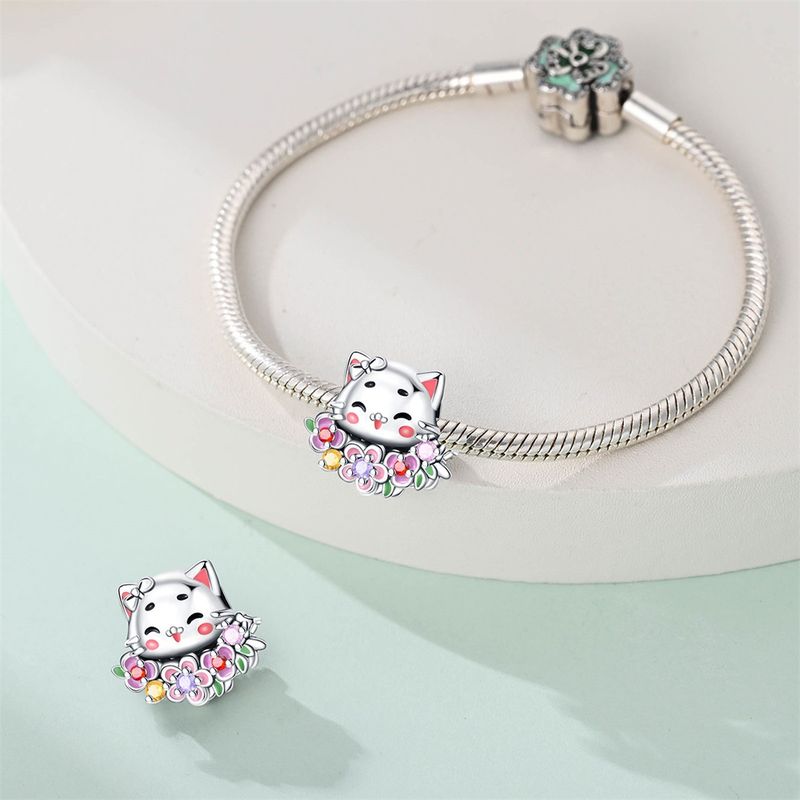 Joyería para mujer, estilo familiar, colgante de rosa rosa con forma de hermana, cuentas, accesorios de joyería DIY, pulsera de plata bañada en cobre blanco._voghion.com