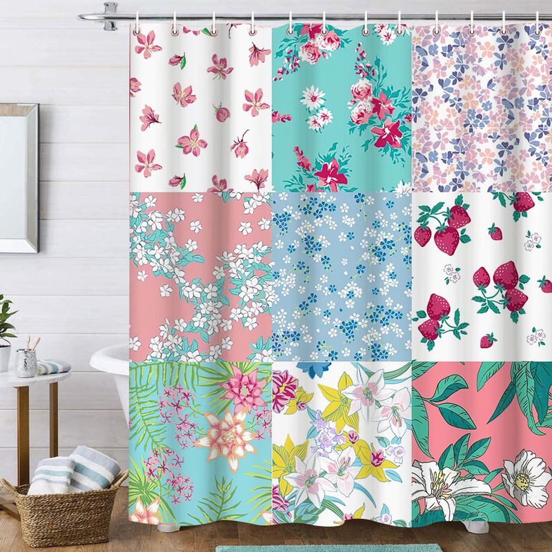 Cross-Border Hot-Selling Digital Printing Polyester Waterproof Anti-Fog Shower No-Drill Set Bathroom Curtain_voghion.com